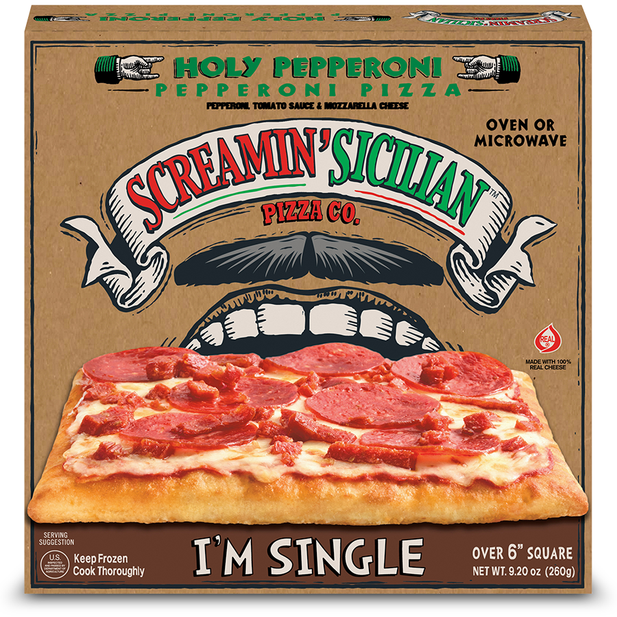 Screamin' Sicilian Holy Pepperoni Loaded Pan Pizza. I was drunk when I  bought this and thought it was just their normal pizza which I like. This,  not so much. : r/frozendinners